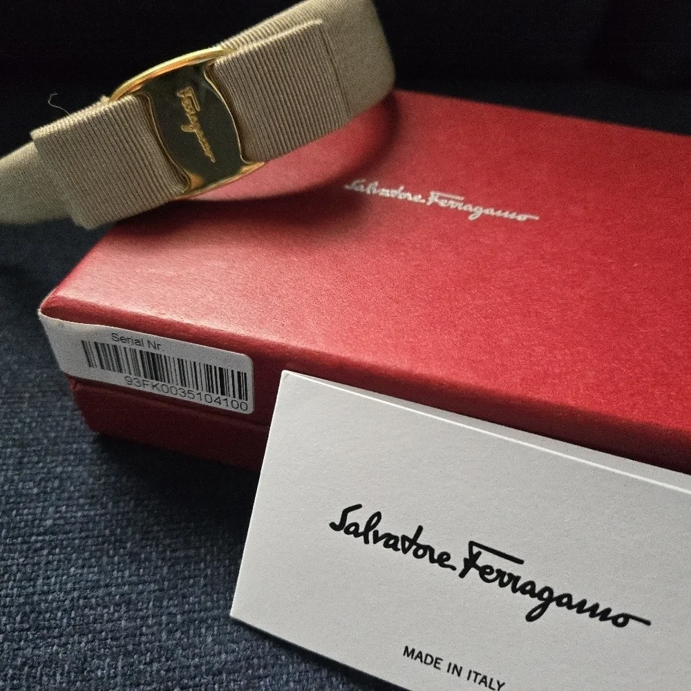 Salvatore Ferragamo Beige Headband with Gold Accent
